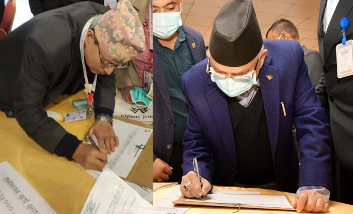 एमाले अध्यक्षमा ओली र रावलको उम्मेदवारी दर्ता